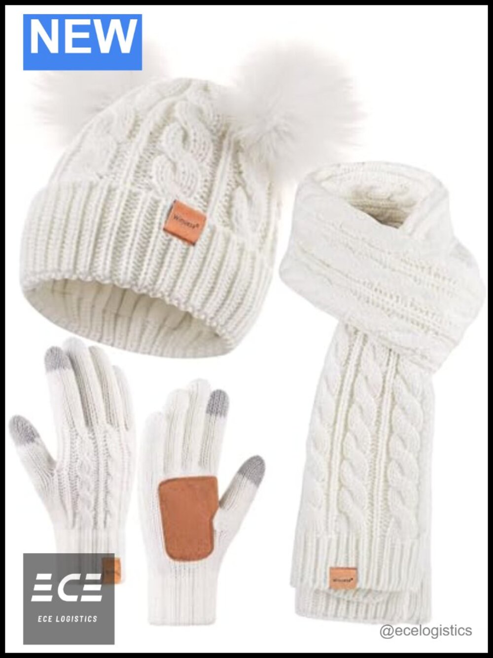 Womens Winter Hat Scarf Glove Set Fleece Lined Beanie Touchscreen Gloves